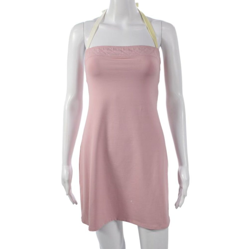 Chanel Women Slip Dress Pink Sleeveless Square Neck Mini Size 40